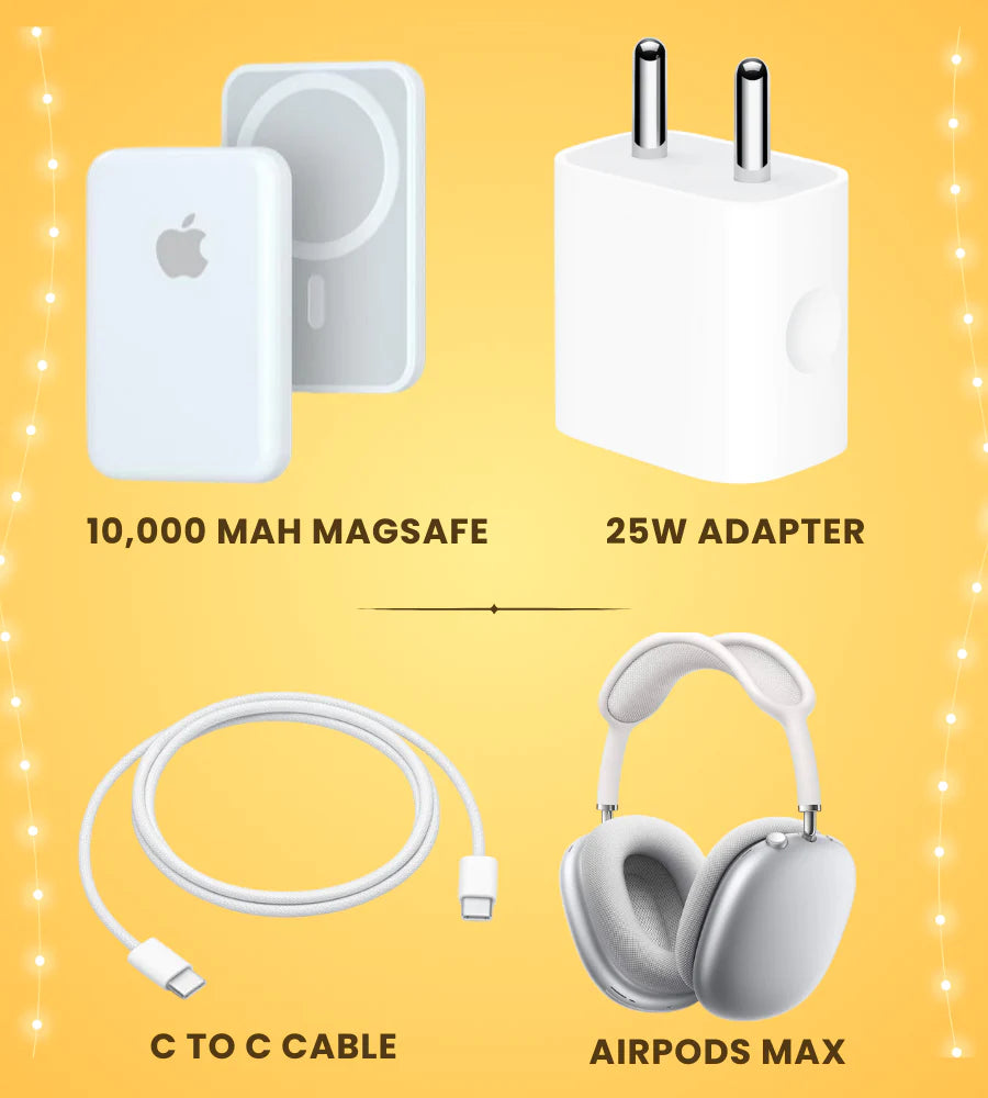4-in-1 Essentials Combo – AirPods Max, MagSafe Power Bank (10000 mAh), 25W Adapter & Type-C to Type-C Cable