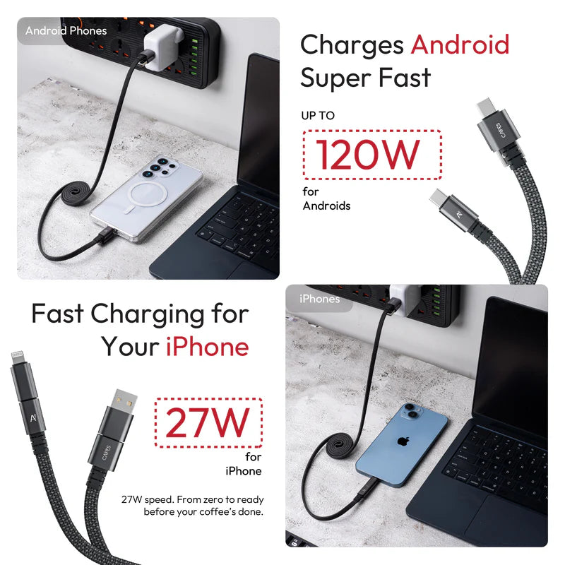 MagLock 4-in-1 Flat Magnetic 240W Fast Charging Cable [1M]