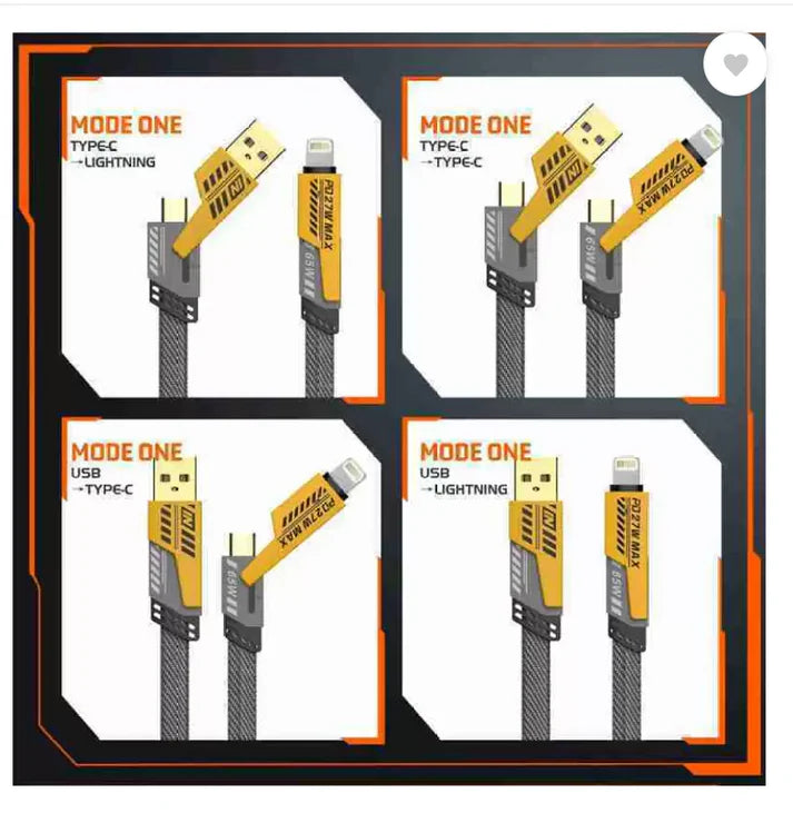 3-in-1 Cable 13 A 1.2 m Metal Braided 65 Watt 100 Mbps Braided Fast Charging
