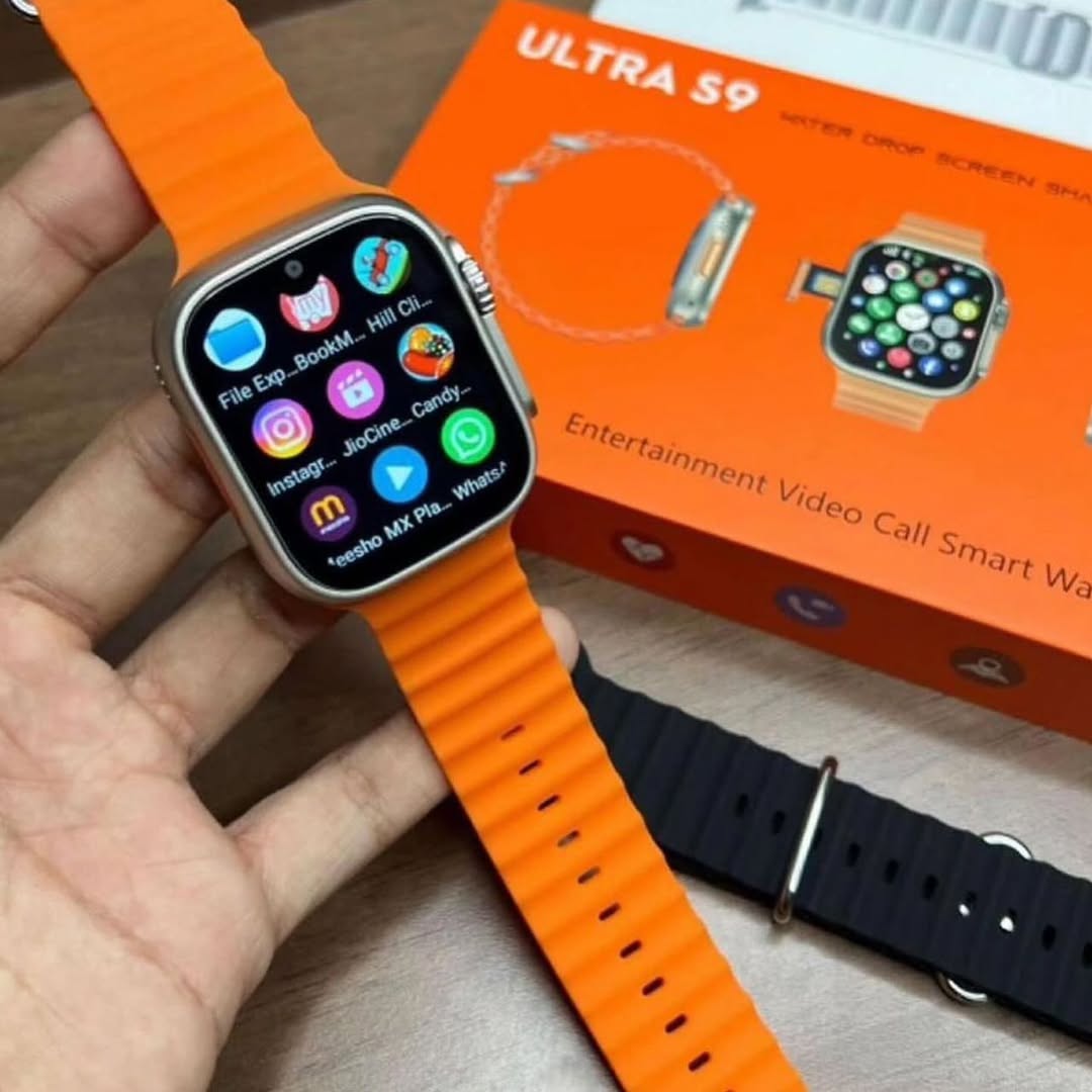 SEHUB Ultra S9 5G Smartwatch with Dual Camera, Video Call, Android OS, SIM Slot Smartwatch (orange, black Strap, 49)
