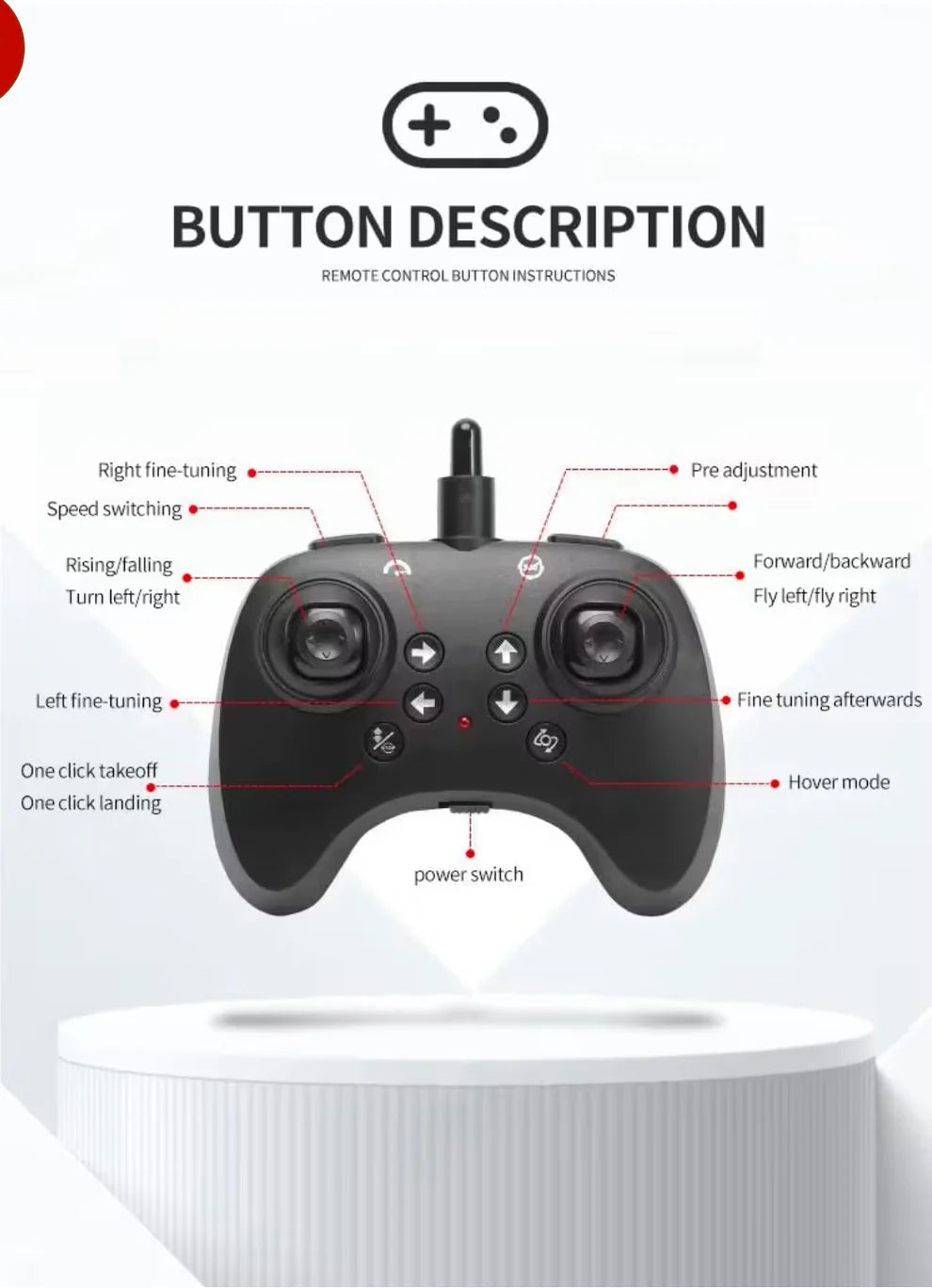 RC Fighter Drone with 360° Stunts, One-Key Takeoff, LED Lights, Hover Mode