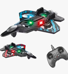 RC Fighter Drone with 360° Stunts, One-Key Takeoff, LED Lights, Hover Mode